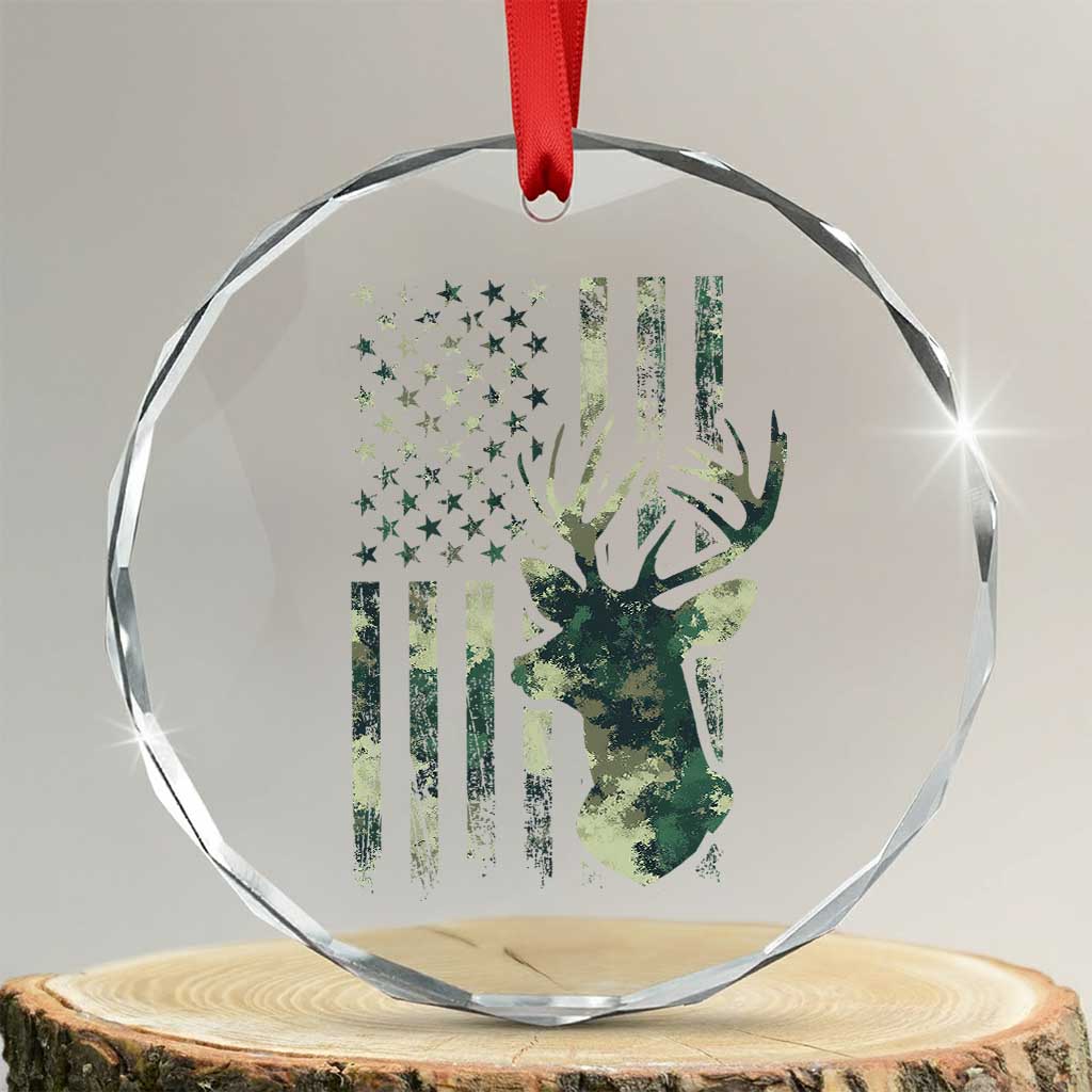 Deer Hunting Camouflage Crystal Glass Ornament Camo US Flag - Wonder Print Shop