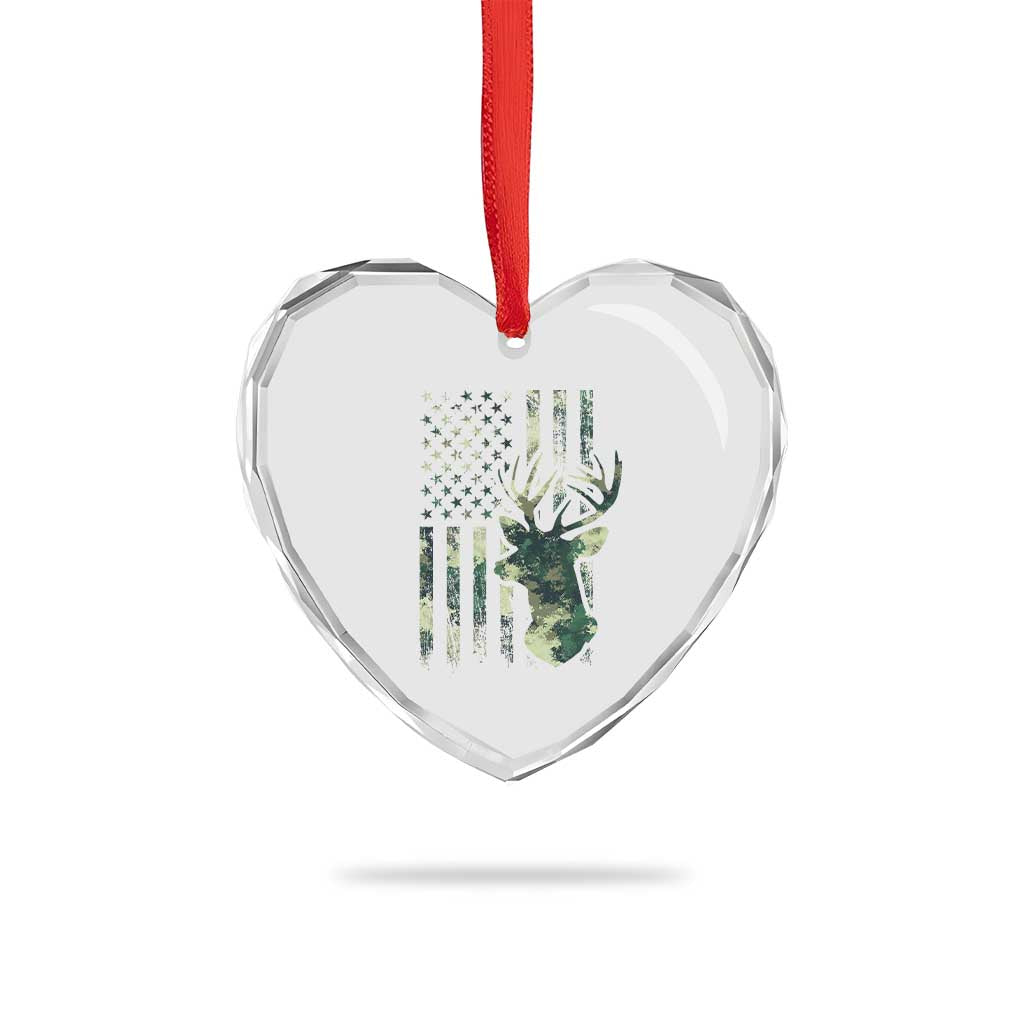 Deer Hunting Camouflage Heart Crystal Glass Ornament Camo US Flag - Wonder Print Shop