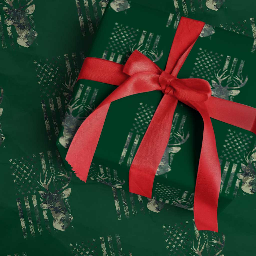 Deer Hunting Camouflage Wrapping Paper Roll Camo US Flag - Wonder Print Shop