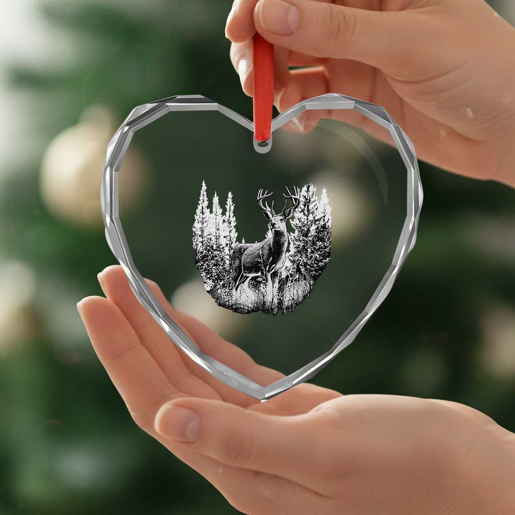 Deer Hunting Heart Crystal Glass Ornament Deer Forest Nature Lover Stag Hunter - Wonder Print Shop