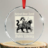 Defend Your Local Public Library Crystal Glass Ornament Knight Cat for Fantasy Book Lovers
