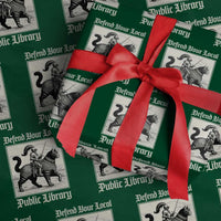 Defend Your Local Public Library Wrapping Paper Roll Knight Cat for Fantasy Book Lovers