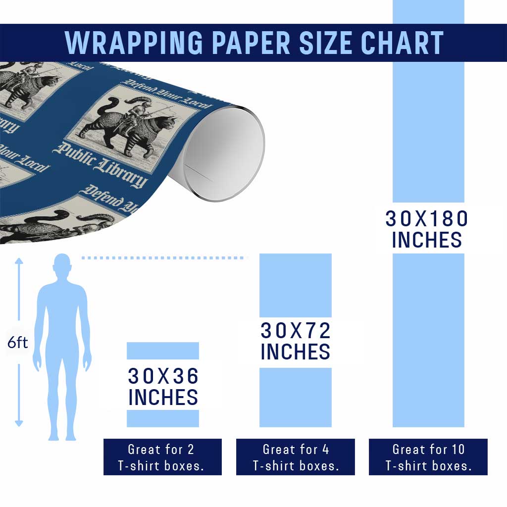 Defend Your Local Public Library Wrapping Paper Roll Knight Cat for Fantasy Book Lovers