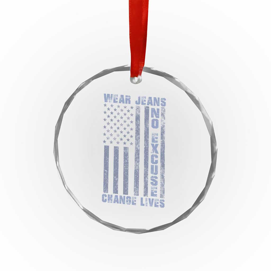 Denim Day Awareness Crystal Glass Ornament Wear Jeans No Excuse Change Lives Vintage American Flag
