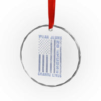 Denim Day Awareness Crystal Glass Ornament Wear Jeans No Excuse Change Lives Vintage American Flag