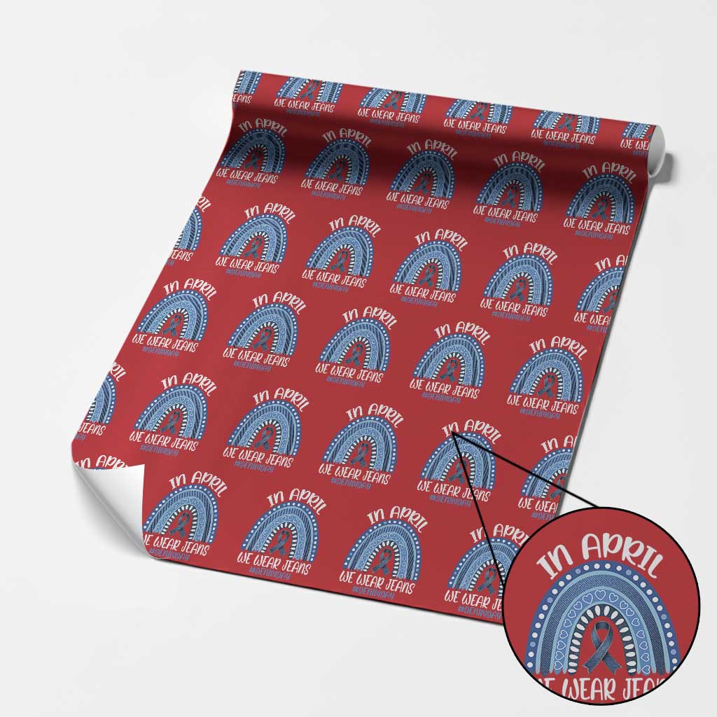 Denim Day Awareness Wrapping Paper Roll In April We Wear Jeans Rainbow