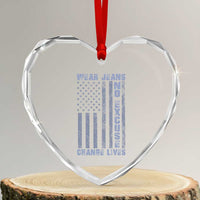 Denim Day Awareness Heart Crystal Glass Ornament Wear Jeans No Excuse Change Lives Vintage American Flag