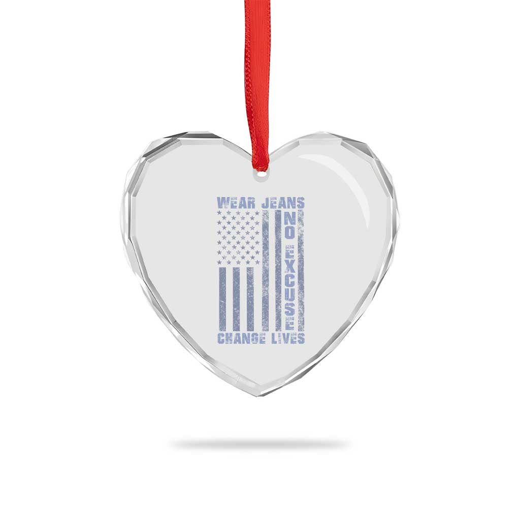 Denim Day Awareness Heart Crystal Glass Ornament Wear Jeans No Excuse Change Lives Vintage American Flag