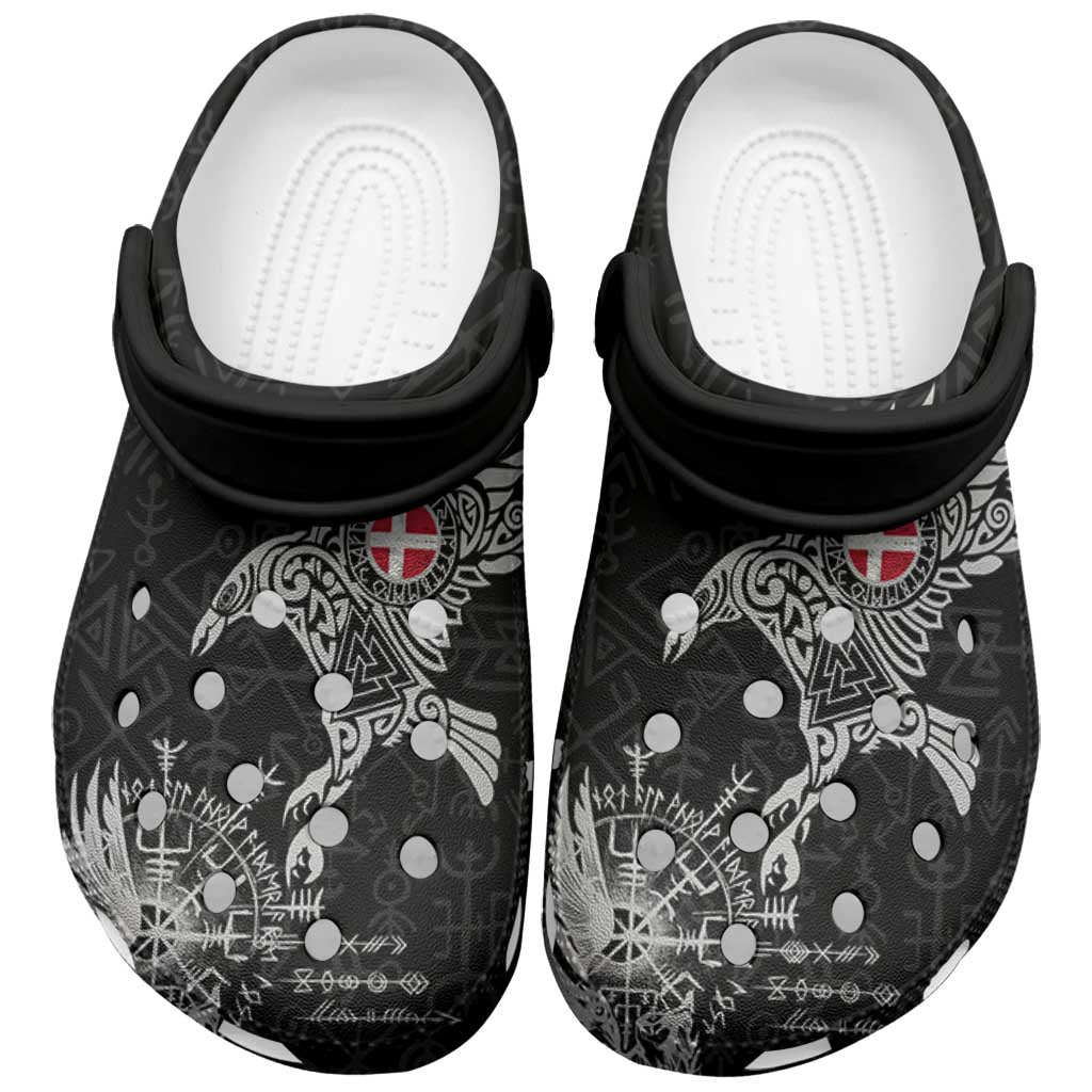 Denmark Viking Ravens Clogs Shoes Vegvisir Runes Pattern - Wonder Print Shop