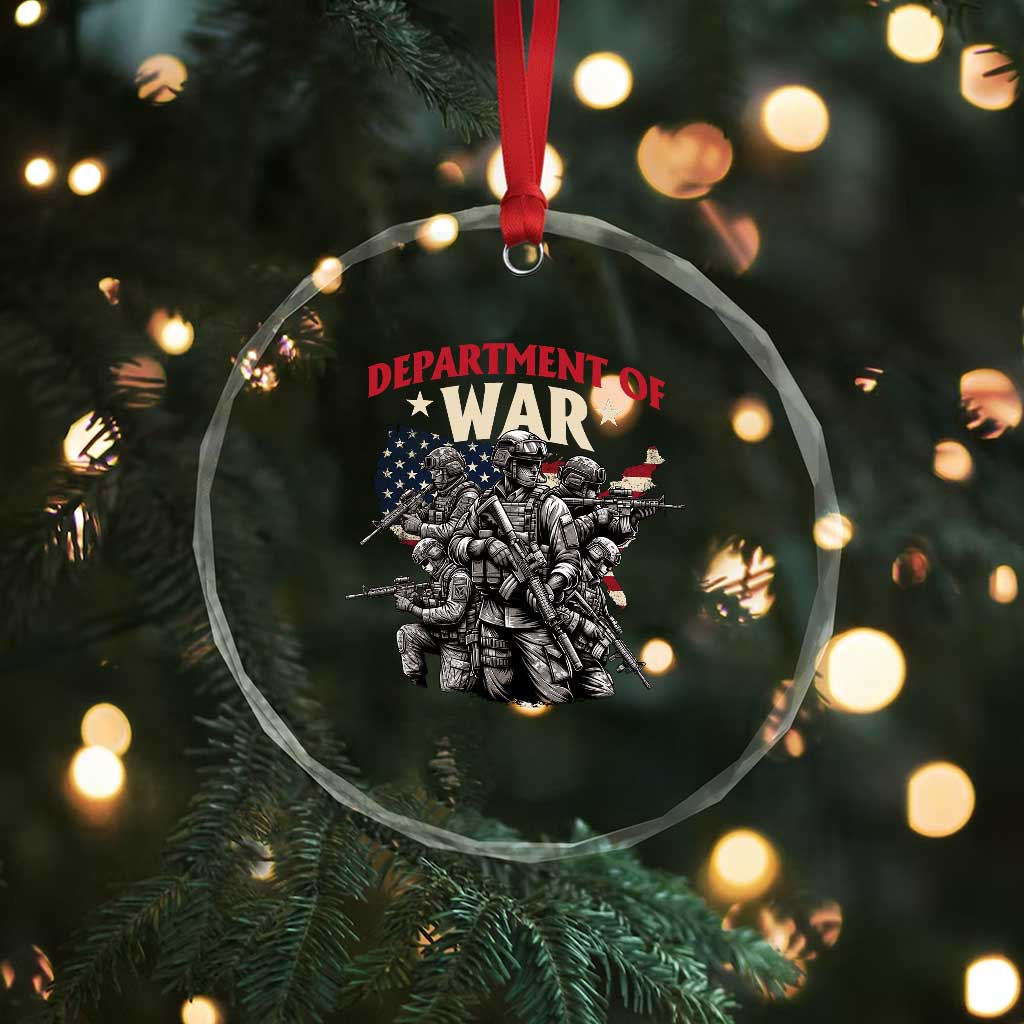 Department of War Est 2025 Crystal Glass Ornament Patriotic Combat Squad Tactical Soldiers Graphic TS02