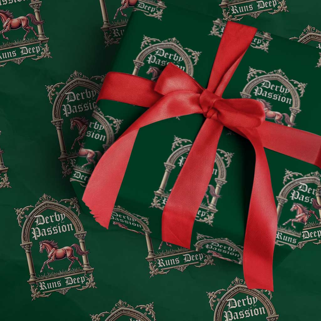 Derby Passion Runs Deep Elegant Horse Racing Wrapping Paper Roll Vintage Gothic Arch Equestrian Thoroughbred Lover