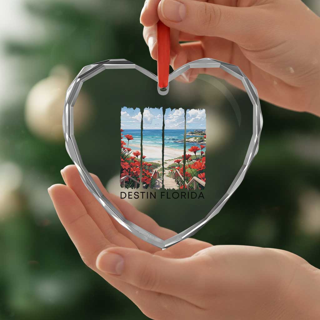 Destin Florida Heart Crystal Glass Ornament Summer Travel Beach Vacation Gift