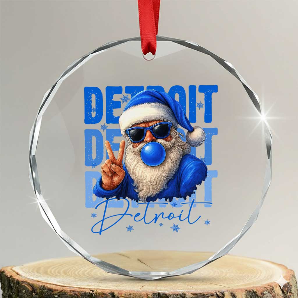 Detroit Football Christmas Crystal Glass Ornament Santa Retro Lions Fan - Wonder Print Shop