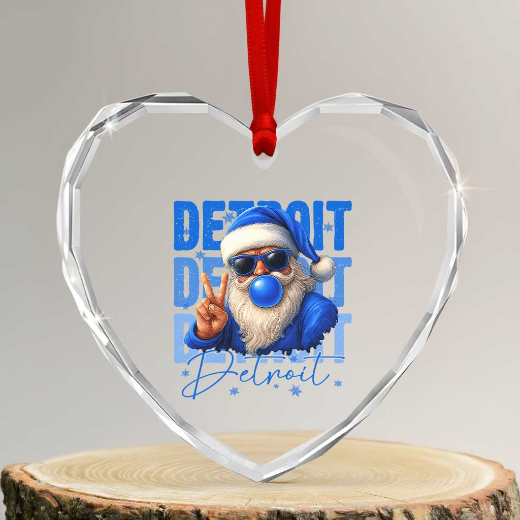Detroit Football Christmas Heart Crystal Glass Ornament Santa Retro Lions Fan - Wonder Print Shop