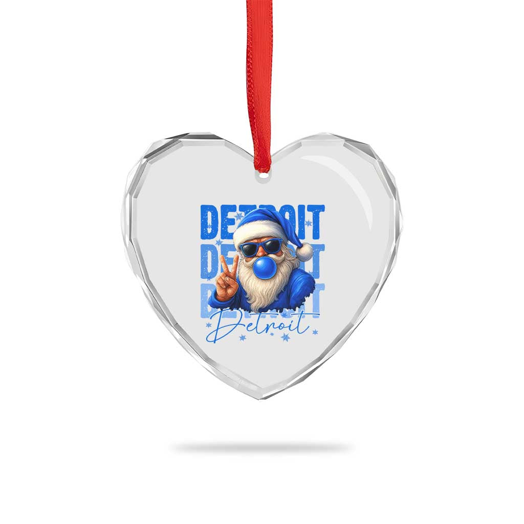 Detroit Football Christmas Heart Crystal Glass Ornament Santa Retro Lions Fan - Wonder Print Shop