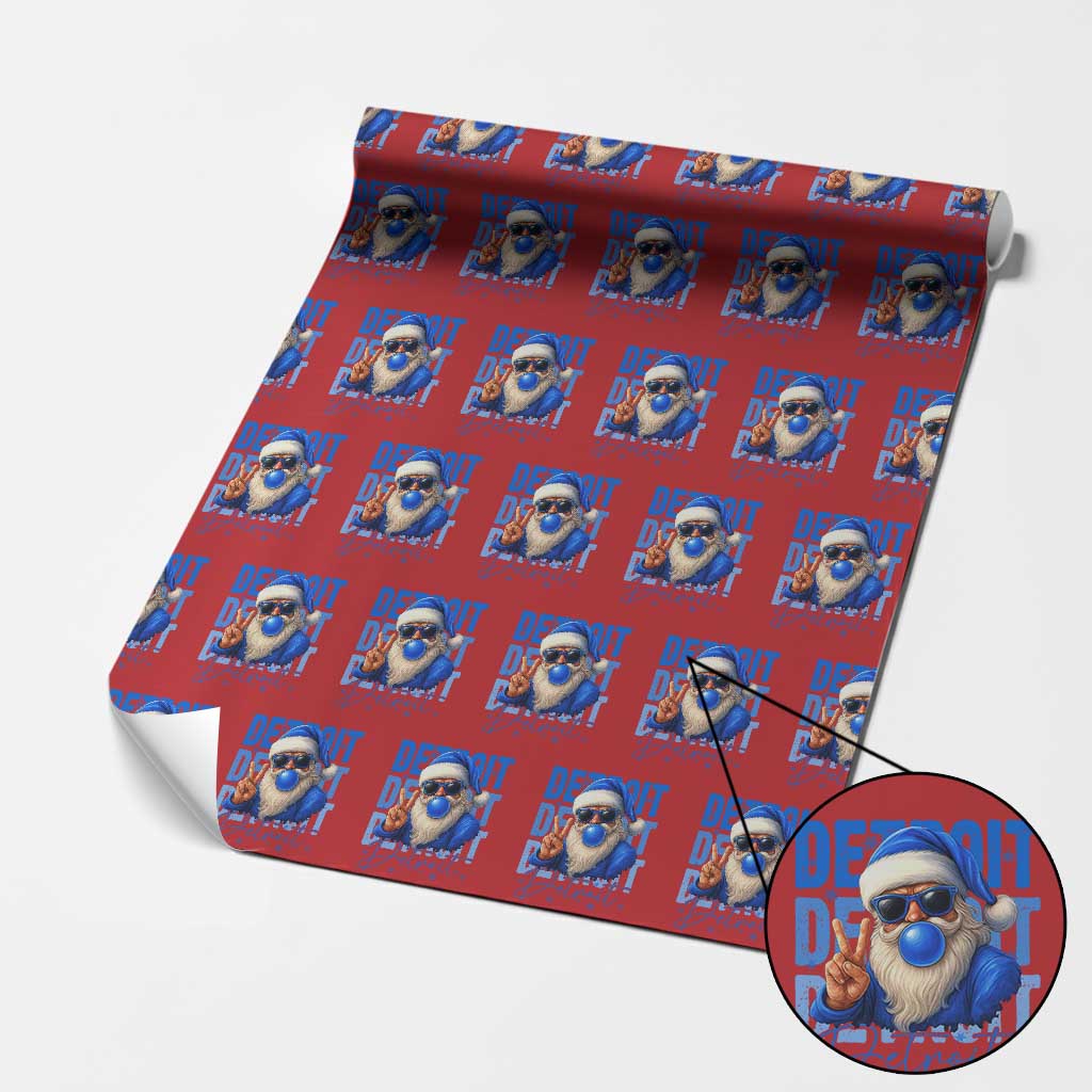 Detroit Football Christmas Wrapping Paper Roll Santa Retro Lions Fan - Wonder Print Shop