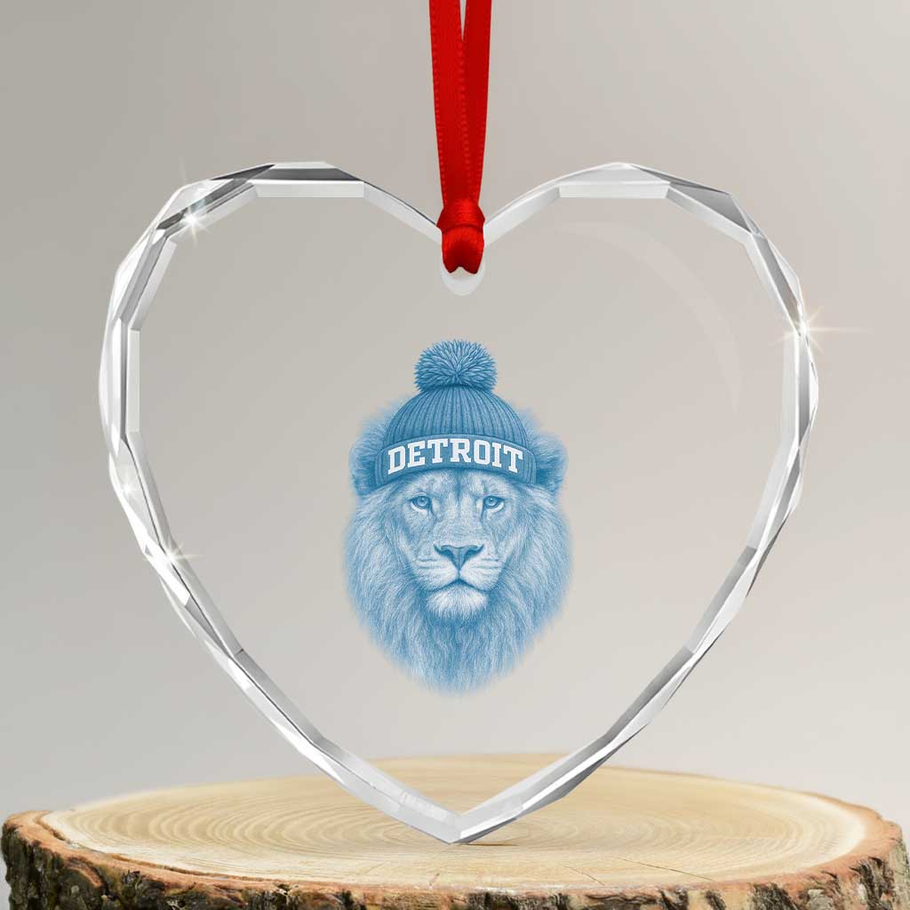 Detroit Football Heart Crystal Glass Ornament Retro Lions Mascot Sport Fan - Wonder Print Shop