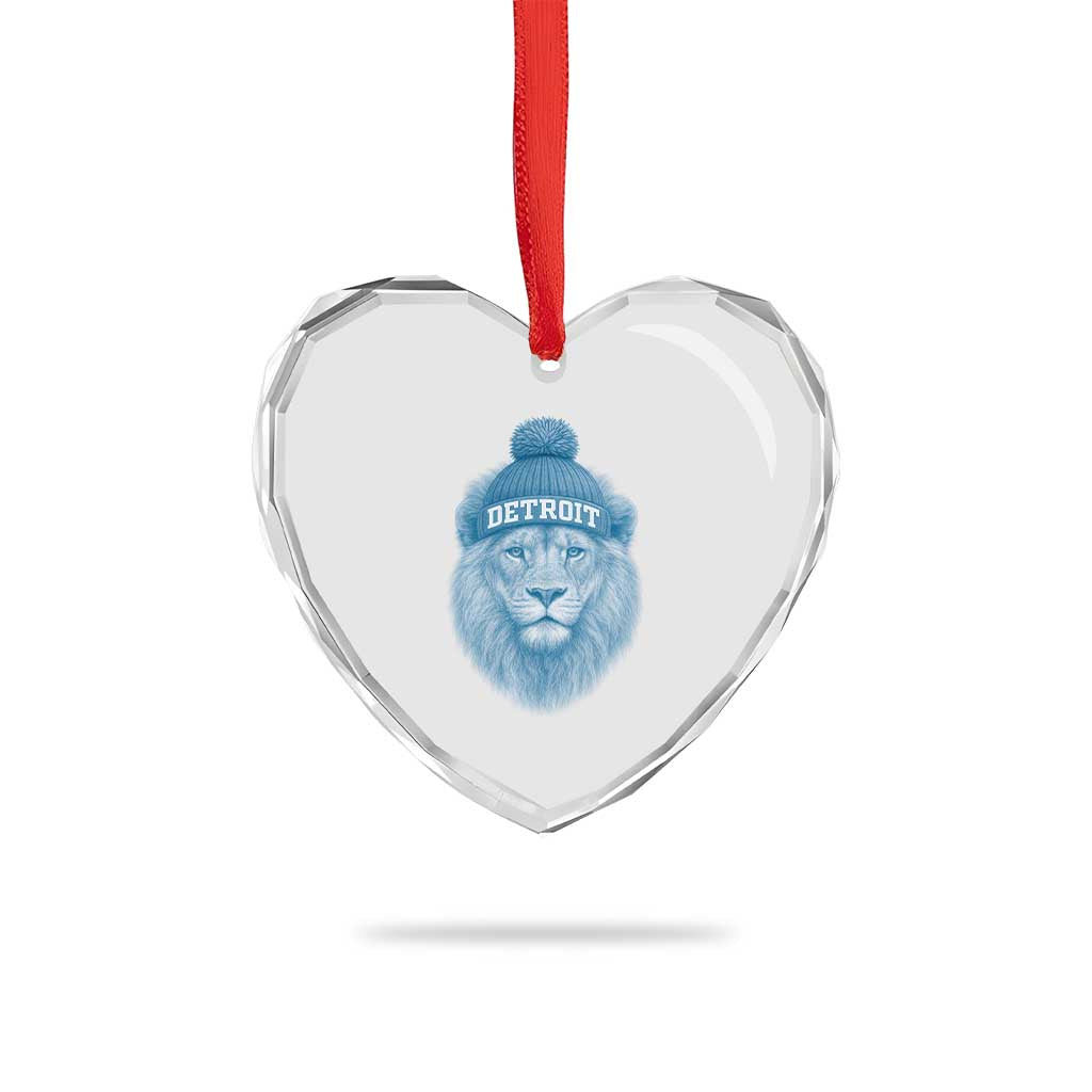 Detroit Football Heart Crystal Glass Ornament Retro Lions Mascot Sport Fan - Wonder Print Shop