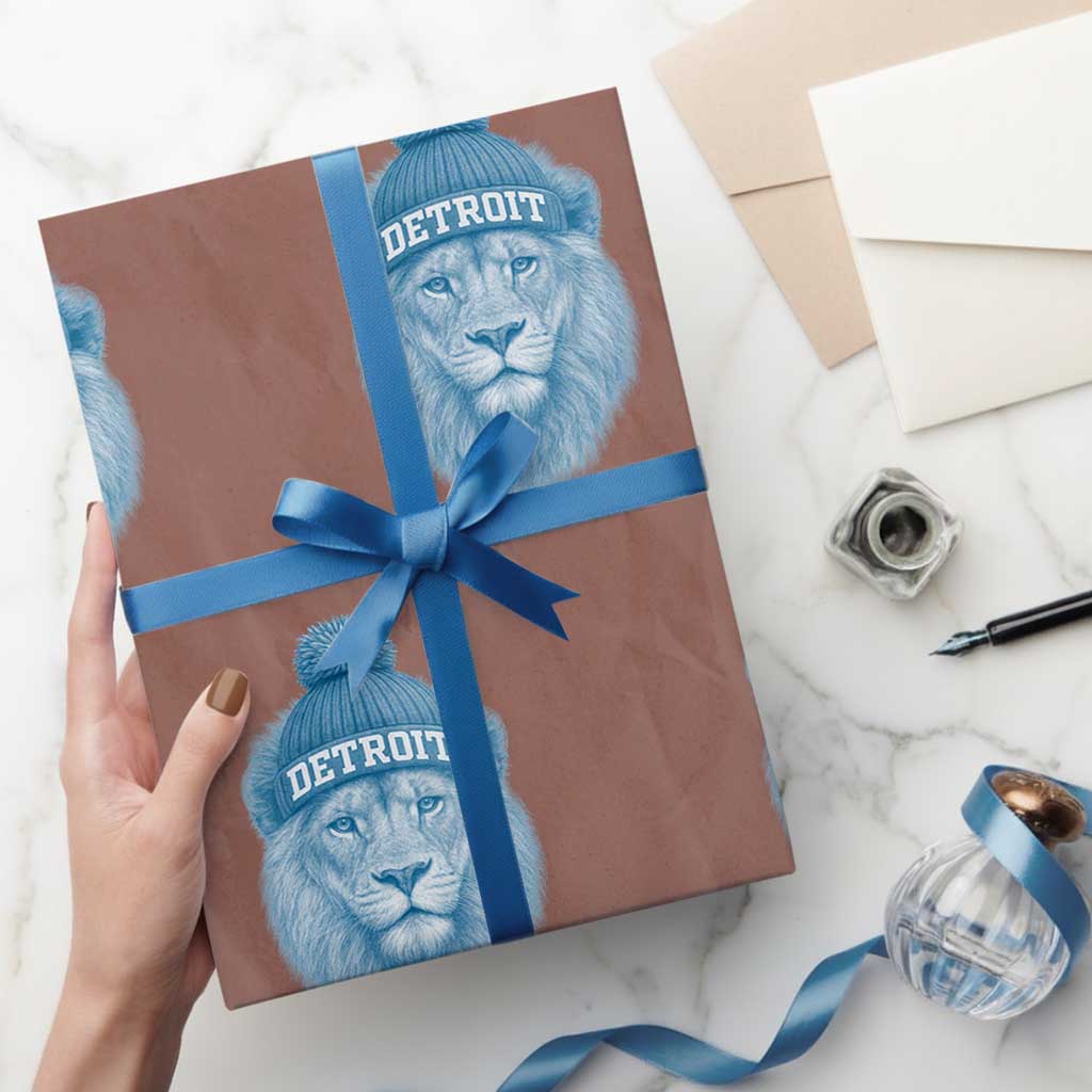 Detroit Football Wrapping Paper Roll Retro Lions Mascot Sport Fan - Wonder Print Shop
