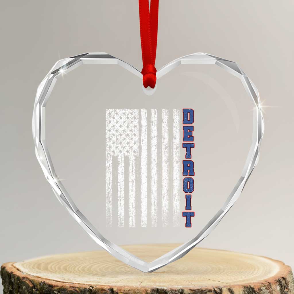 Detroit Michigan State Pride Vintage American Flag Heart Crystal Glass Ornament