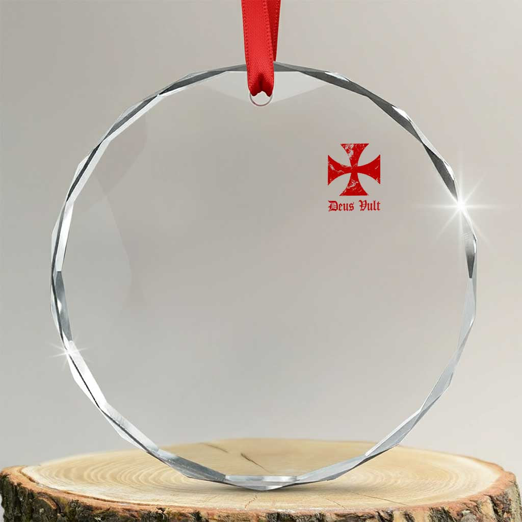 Deus Vult Catholic Knight Templar Crusader Cross Faith Crystal Glass Ornament