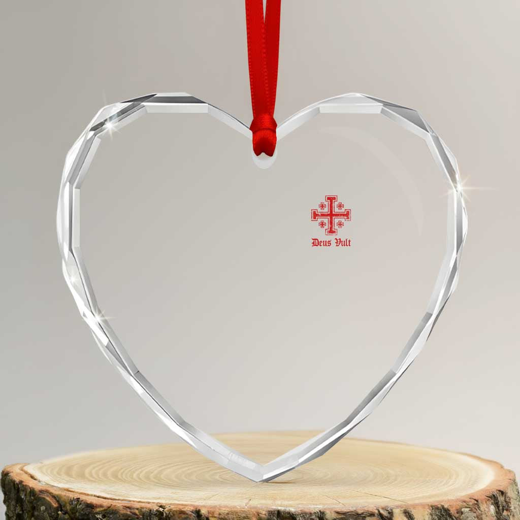 Deus Vult Catholic Knight Templar Jerusalem Cross Heart Crystal Glass Ornament
