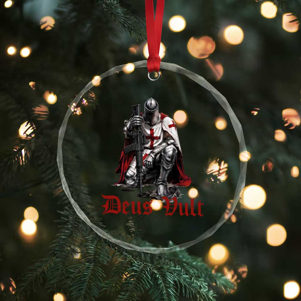Deus Vult Knights Templar Gun Lover Crystal Glass Ornament Crusader Cross Soldier of Christ