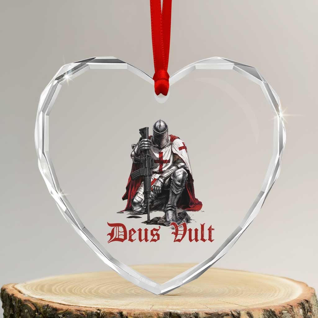 Deus Vult Knights Templar Gun Lover Heart Crystal Glass Ornament Crusader Cross Soldier of Christ