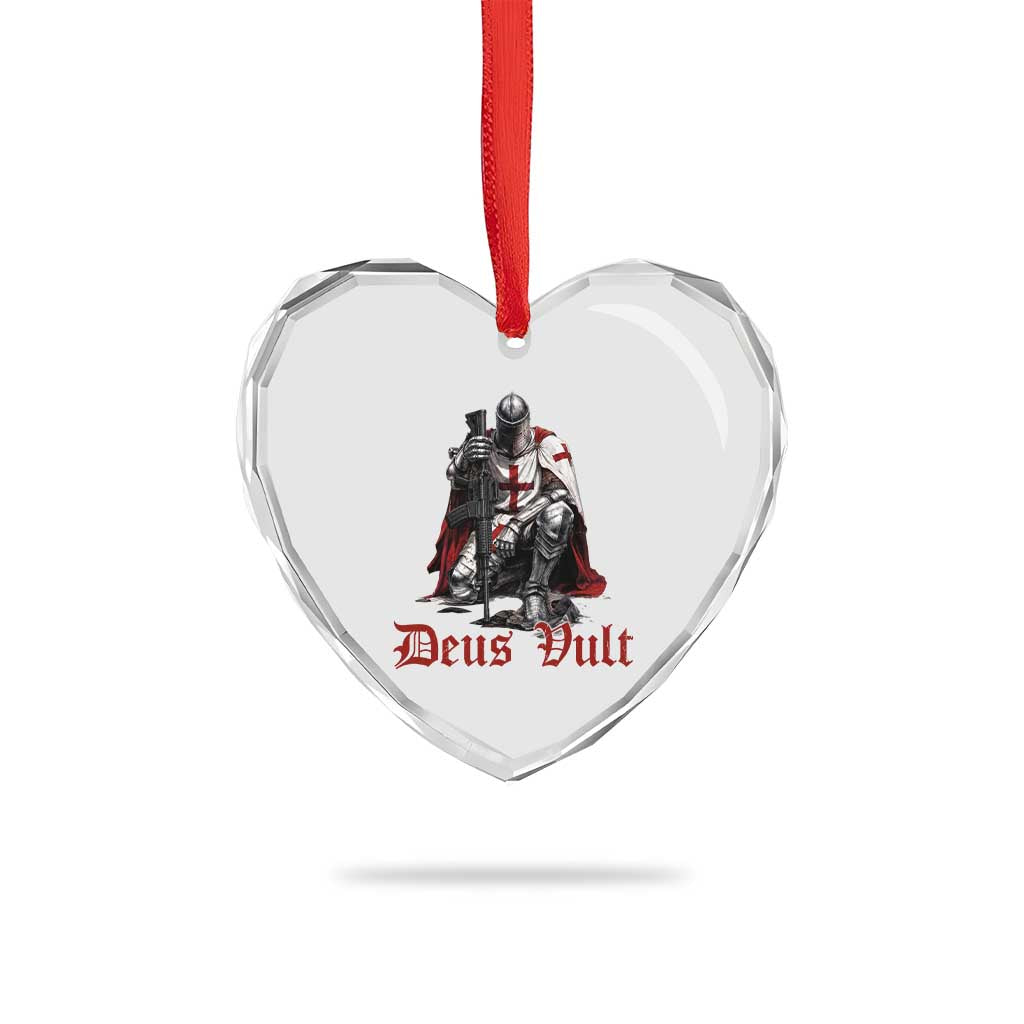 Deus Vult Knights Templar Gun Lover Heart Crystal Glass Ornament Crusader Cross Soldier of Christ