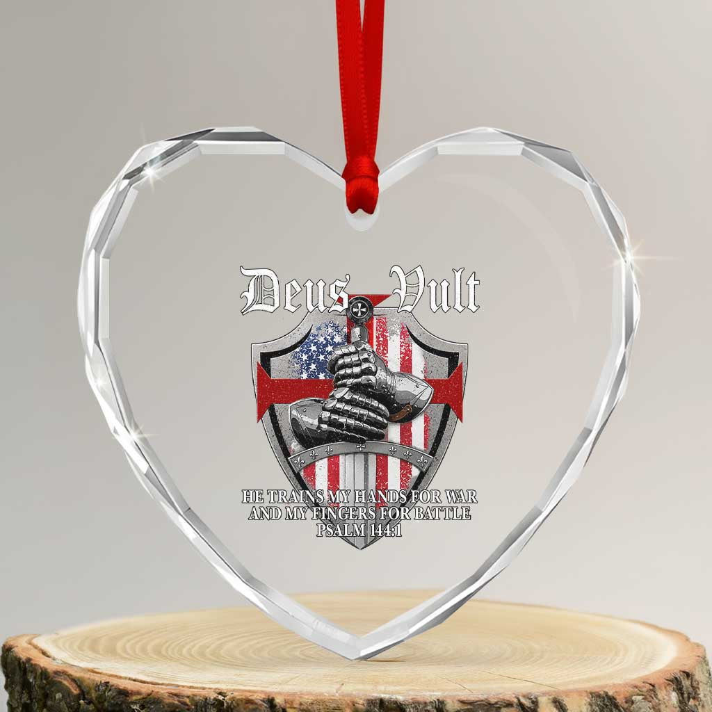Deus Vult Knights Templar Heart Crystal Glass Ornament He Trains My Hands For War And My Fingers For Battle