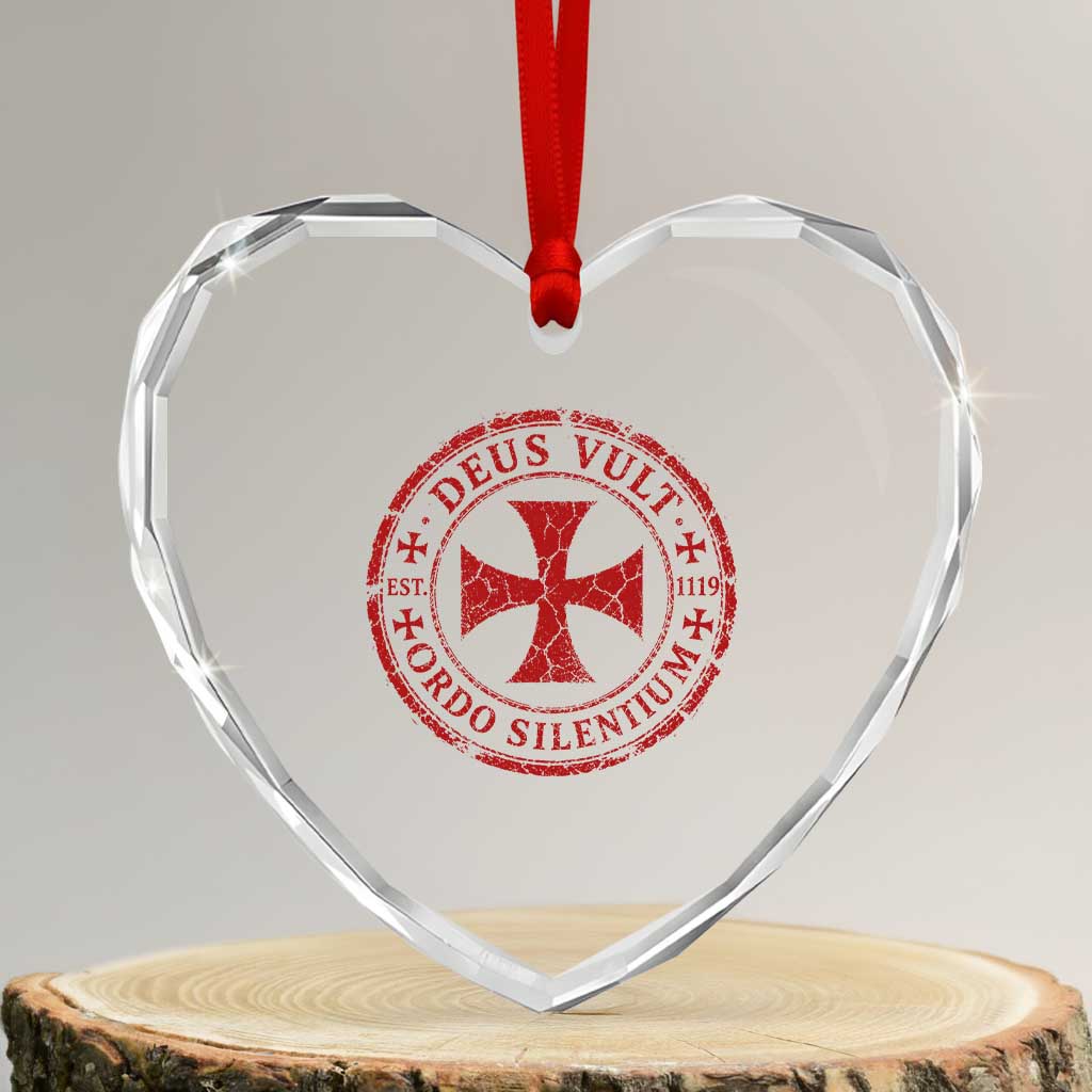 Deus Vult Ordo Silentium Knights Templar Est 1119 Heart Crystal Glass Ornament Crusader Cross