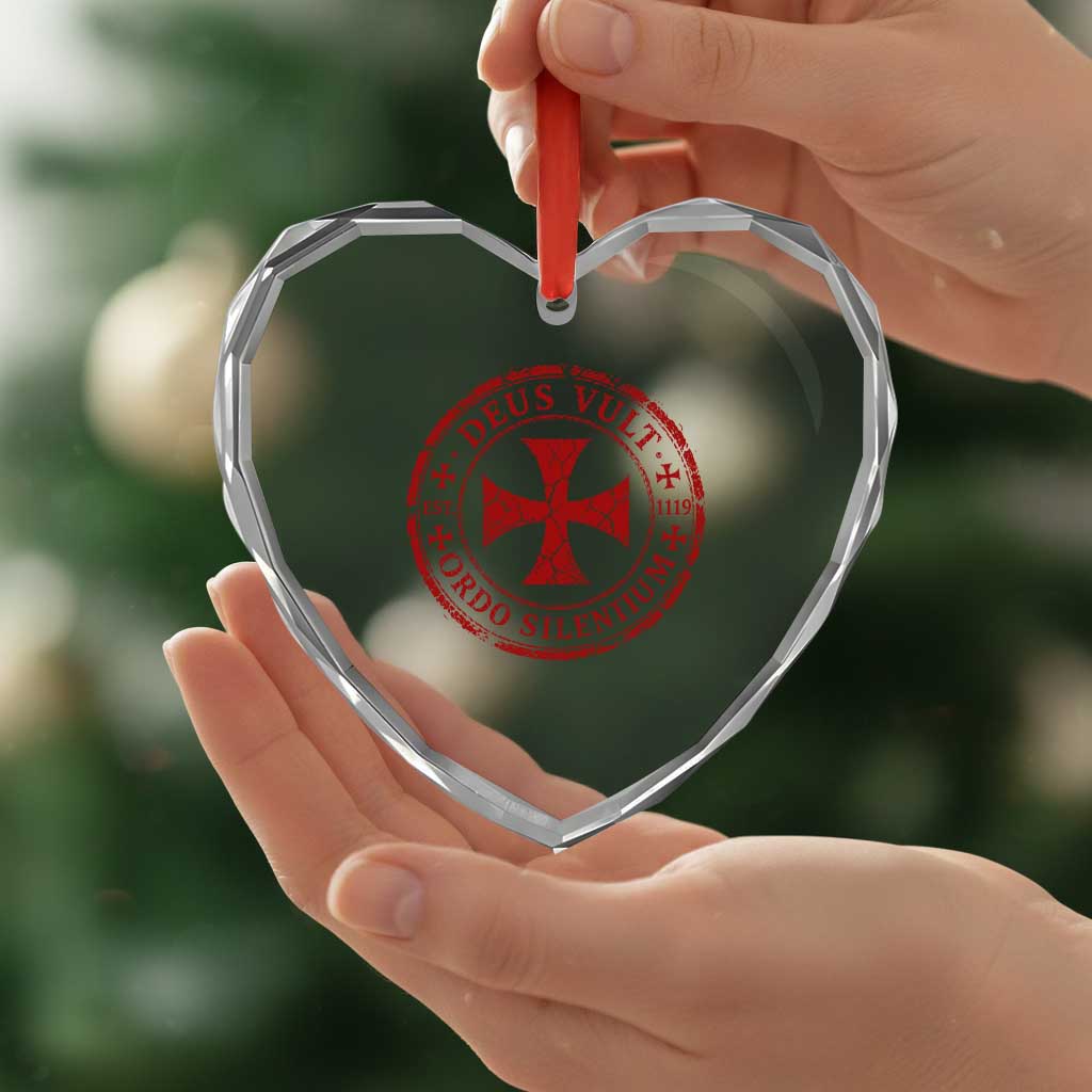 Deus Vult Ordo Silentium Knights Templar Est 1119 Heart Crystal Glass Ornament Crusader Cross
