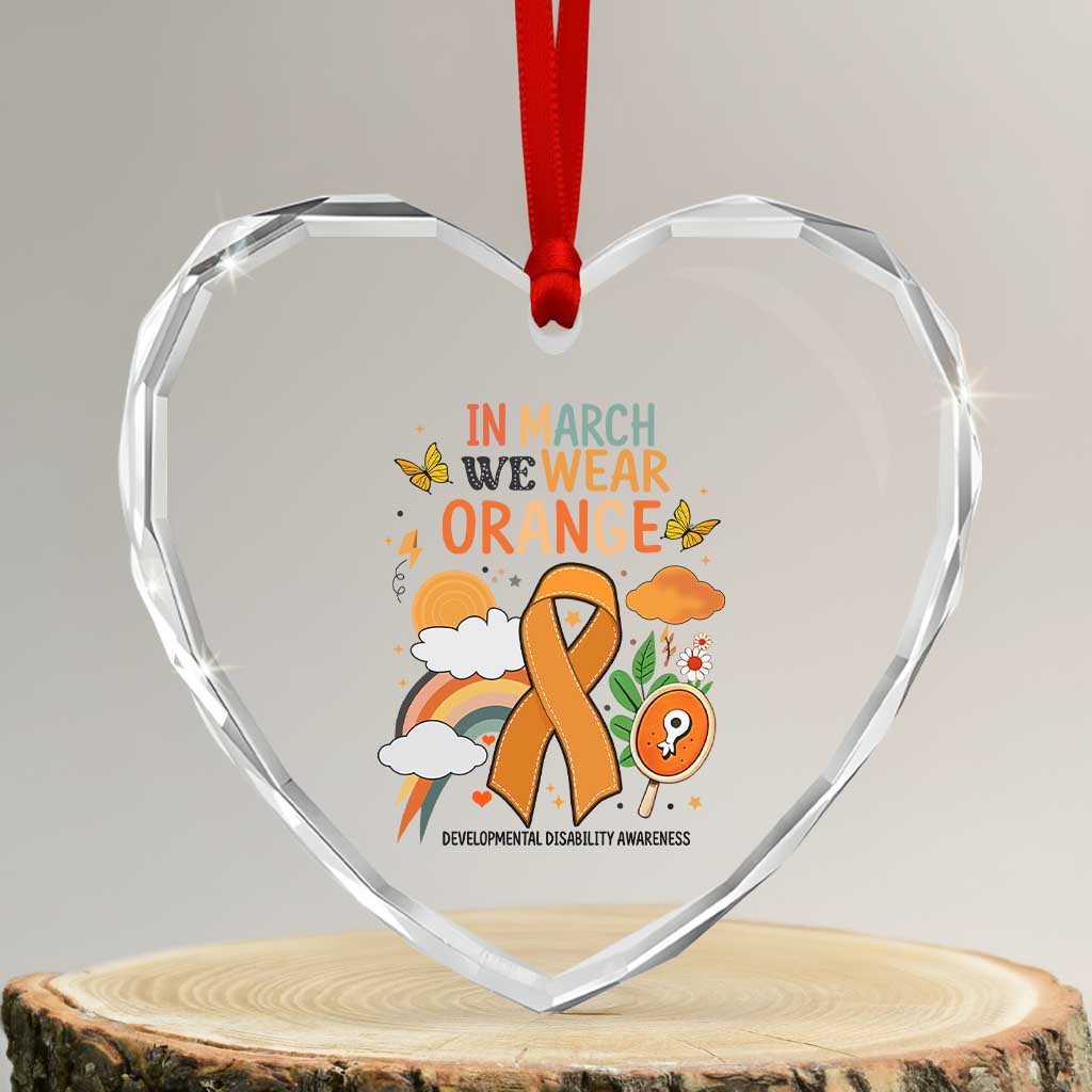 Developmental Disability Awareness Heart Crystal Glass Ornament In March We Wear Orange - Wonder Print Shop