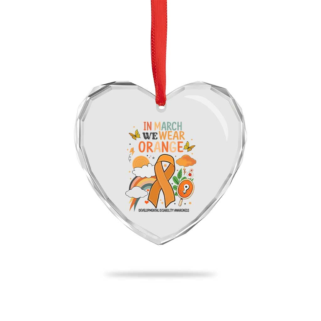 Developmental Disability Awareness Heart Crystal Glass Ornament In March We Wear Orange - Wonder Print Shop