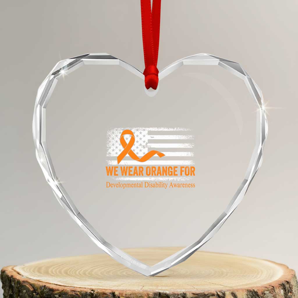 Developmental Disability Awareness Heart Crystal Glass Ornament US American Flag We Wear Orange - Wonder Print Shop