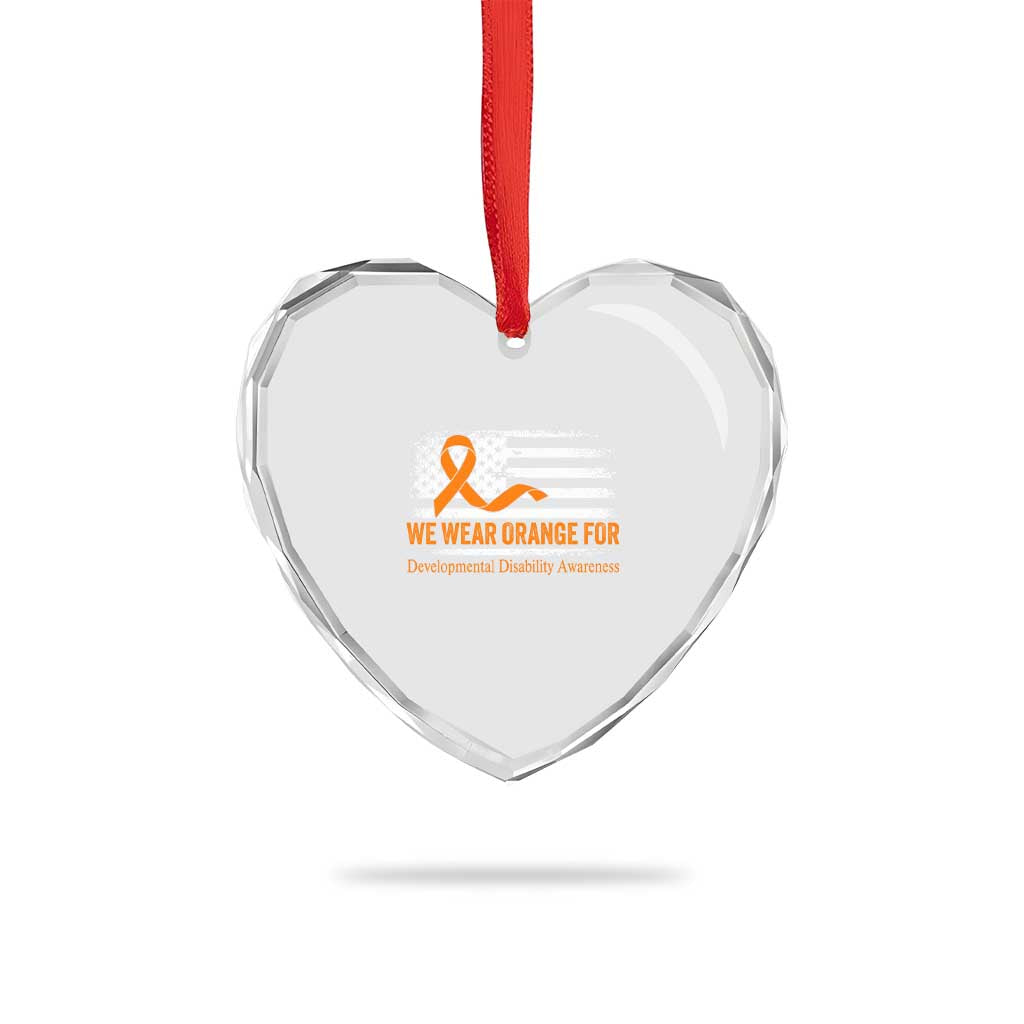 Developmental Disability Awareness Heart Crystal Glass Ornament US American Flag We Wear Orange - Wonder Print Shop