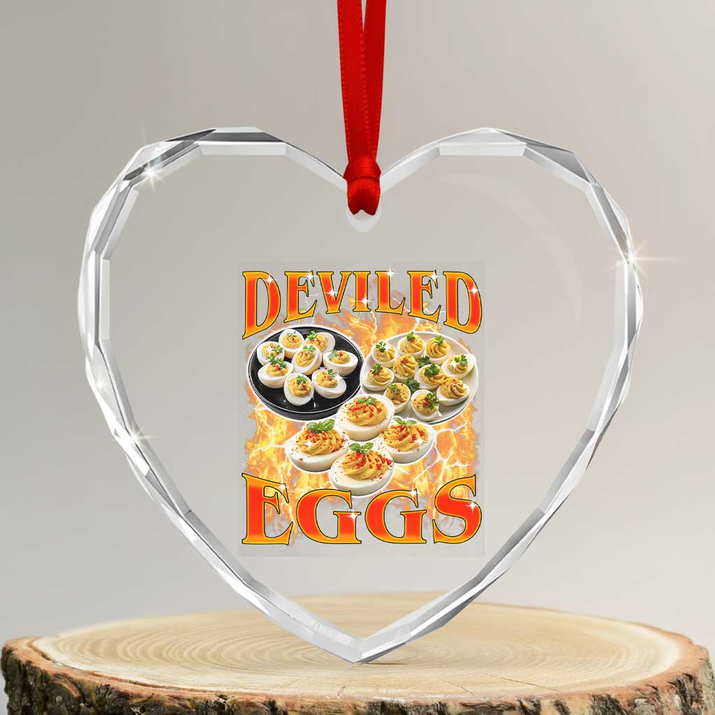 Deviled Eggs Heart Crystal Glass Ornament Vintage 90s Thanksgiving Funny Foodie Bootleg Graphic