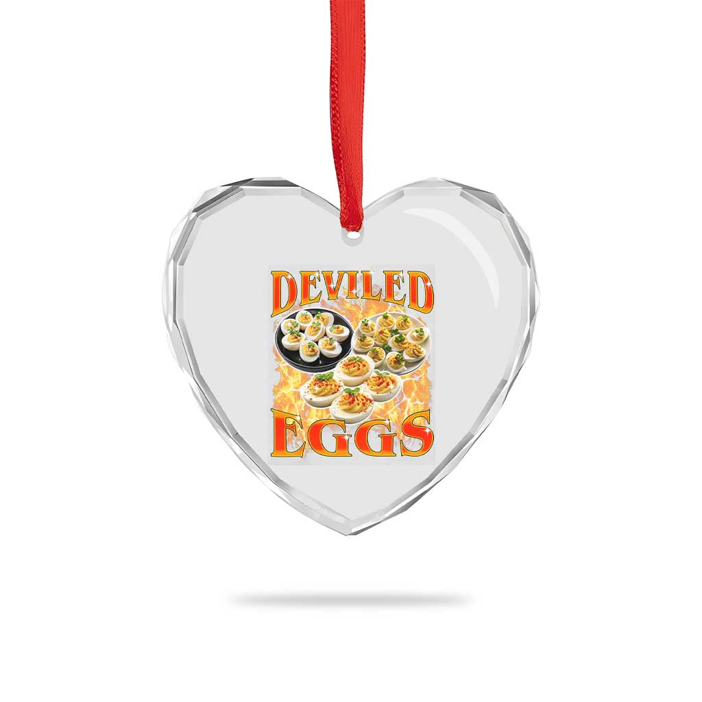Deviled Eggs Heart Crystal Glass Ornament Vintage 90s Thanksgiving Funny Foodie Bootleg Graphic