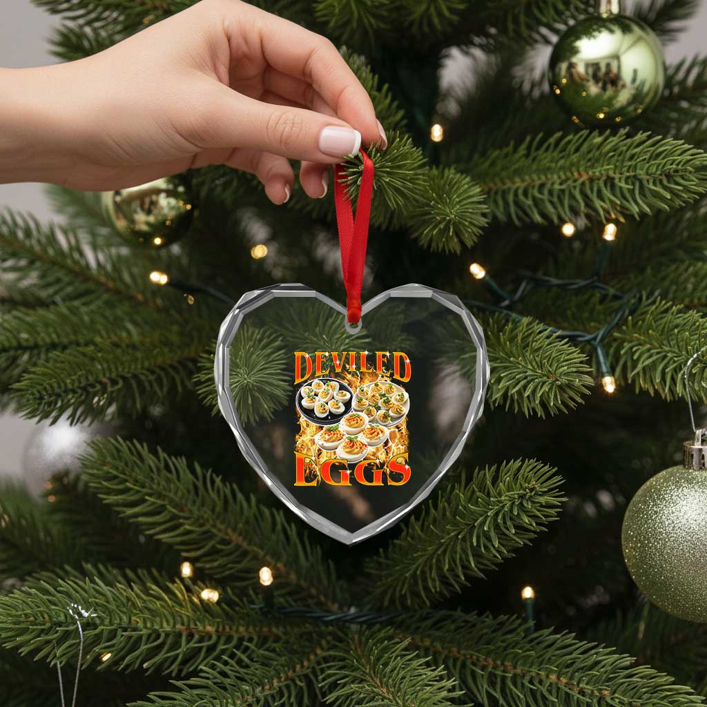 Deviled Eggs Heart Crystal Glass Ornament Vintage 90s Thanksgiving Funny Foodie Bootleg Graphic
