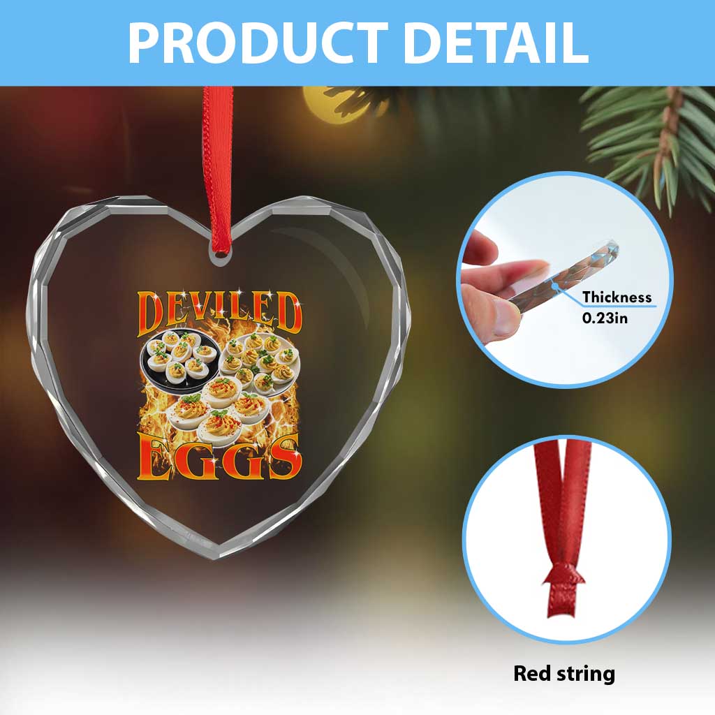 Deviled Eggs Heart Crystal Glass Ornament Vintage 90s Thanksgiving Funny Foodie Bootleg Graphic