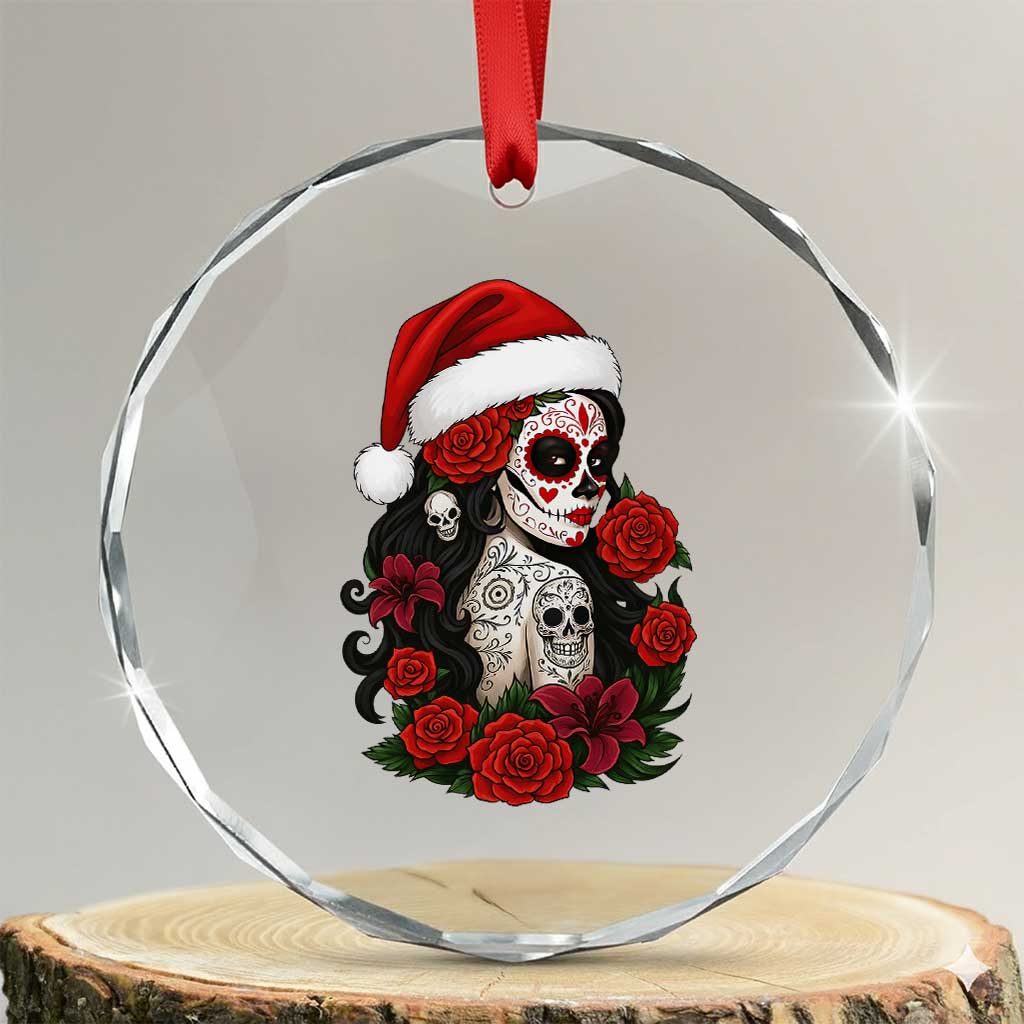 Dia De Los Muertos Mexican Christmas Crystal Glass Ornament Day of the Dead Sugar Skull Women - Wonder Print Shop