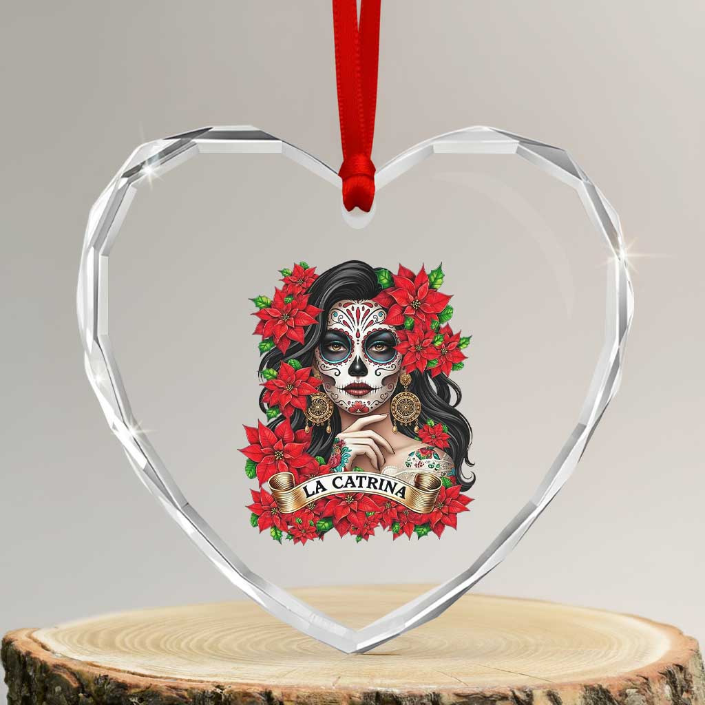 Dia De Los Muertos Mexican Heart Crystal Glass Ornament Day of the Dead Sugar Skull Women - Wonder Print Shop