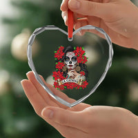 Dia De Los Muertos Mexican Heart Crystal Glass Ornament Day of the Dead Sugar Skull Women - Wonder Print Shop