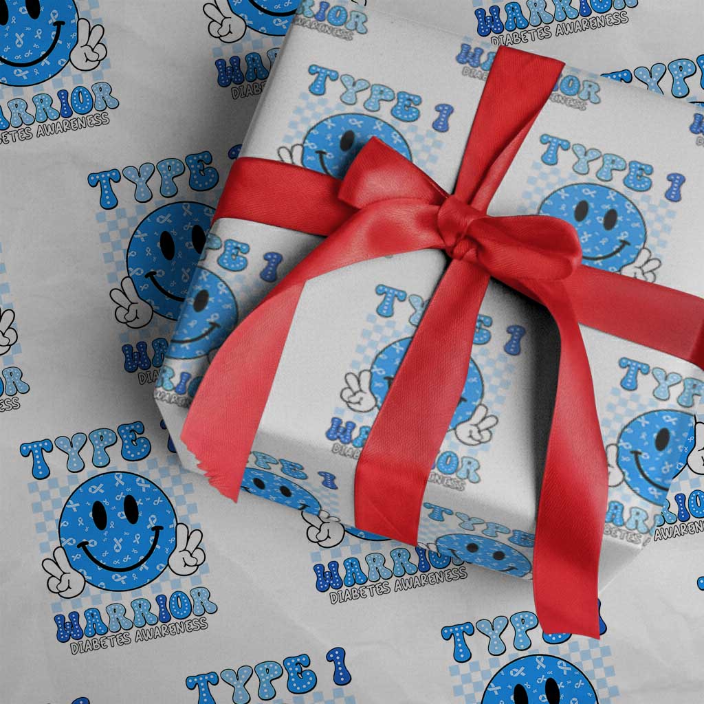 Diabetes Awareness Wrapping Paper Roll Blue Ribbon T1D Warrior Support Squad Retro Groovy