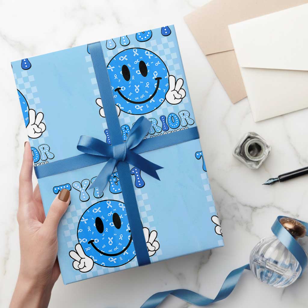 Diabetes Awareness Wrapping Paper Roll Blue Ribbon T1D Warrior Support Squad Retro Groovy