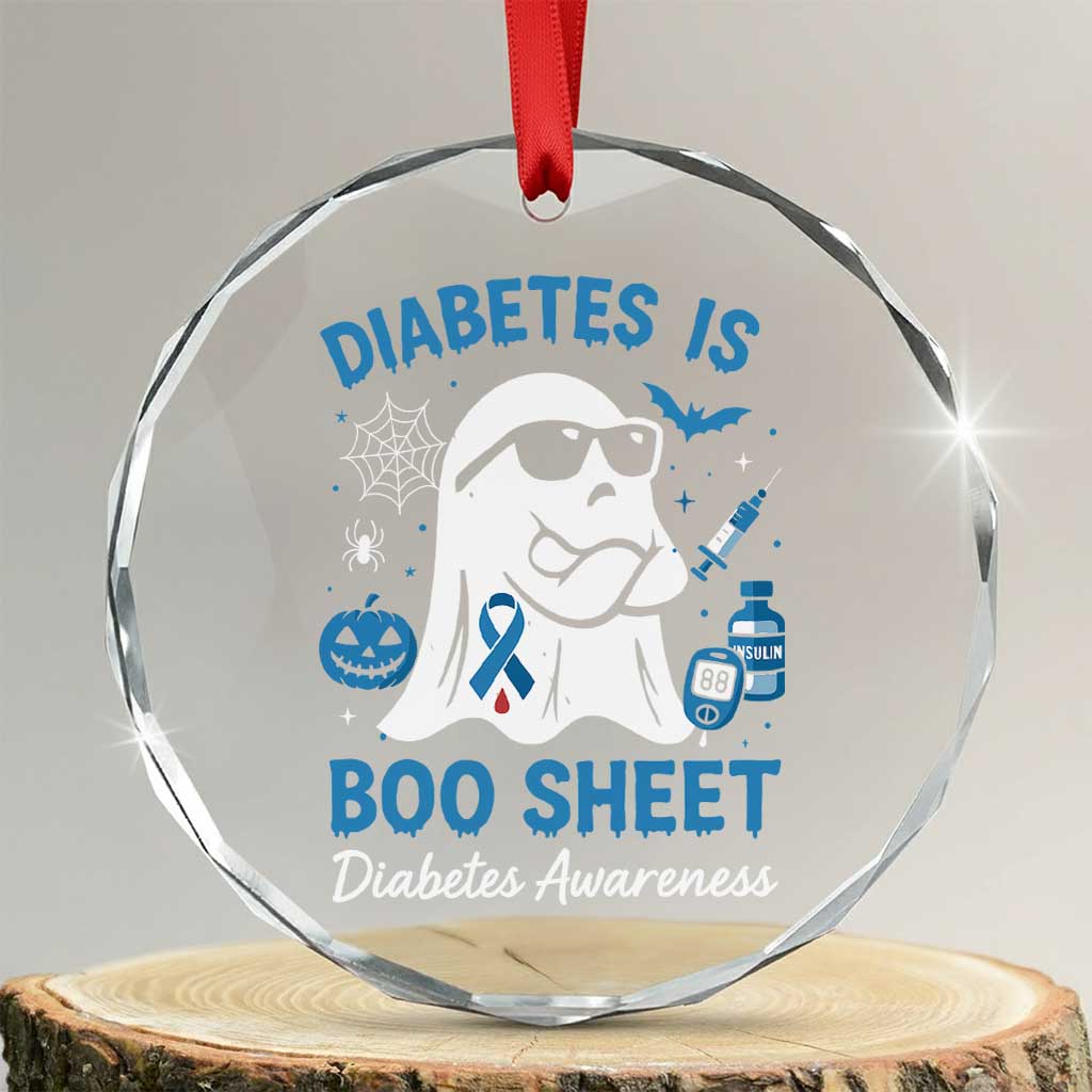 Diabetes is Boo Sheet Crystal Glass Ornament Funny Halloween Ghost Diabetes Type 1 2 Awareness - Wonder Print Shop