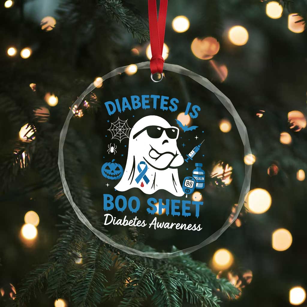 Diabetes is Boo Sheet Crystal Glass Ornament Funny Halloween Ghost Diabetes Type 1 2 Awareness - Wonder Print Shop