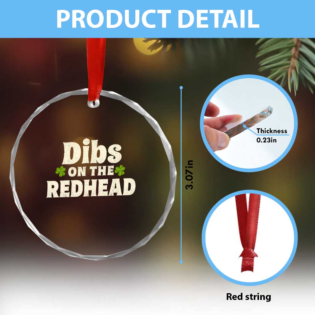 Dibs On The Redhead Crystal Glass Ornament Funny Irish St Patricks Day Lucky Shamrock