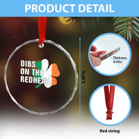 Dibs On The Redhead Crystal Glass Ornament Funny Irish St Patricks Day Shamrock