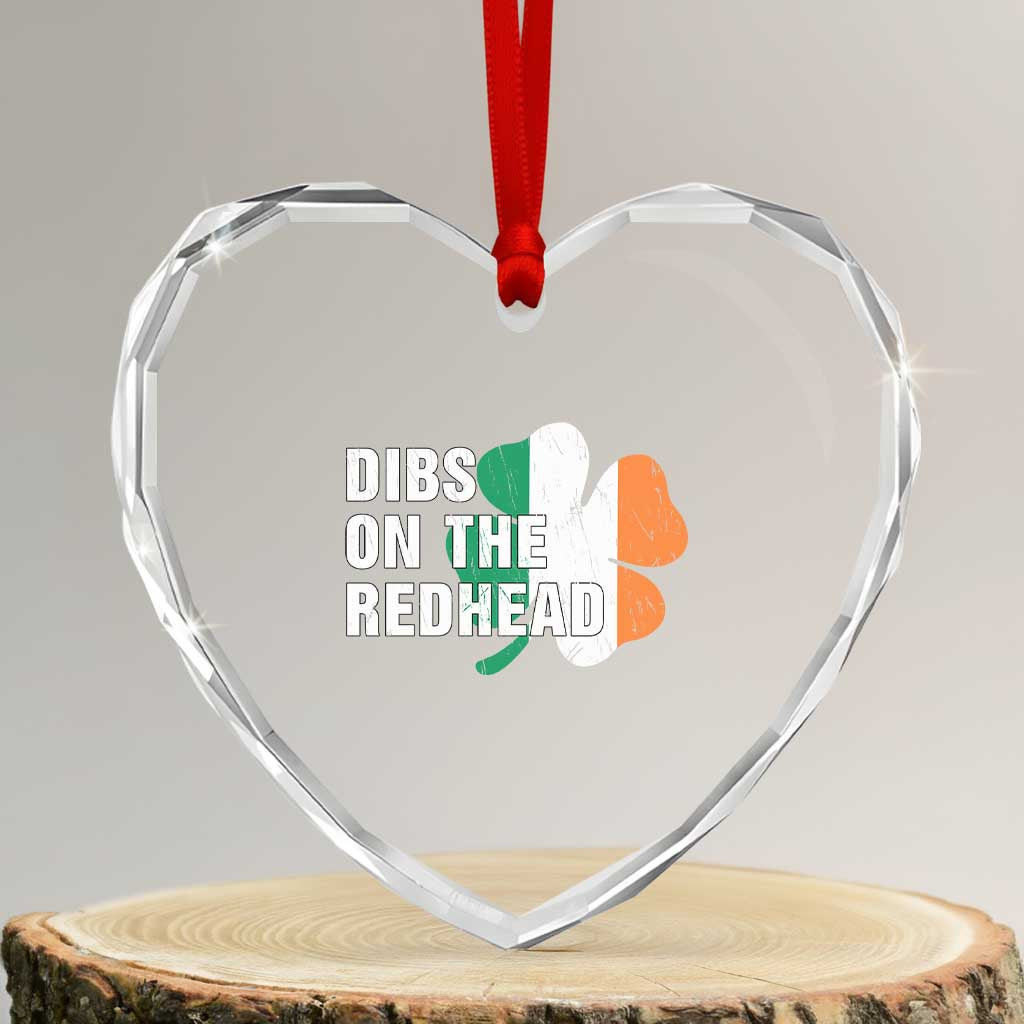 Dibs On The Redhead Heart Crystal Glass Ornament Funny Irish St Patricks Day Shamrock